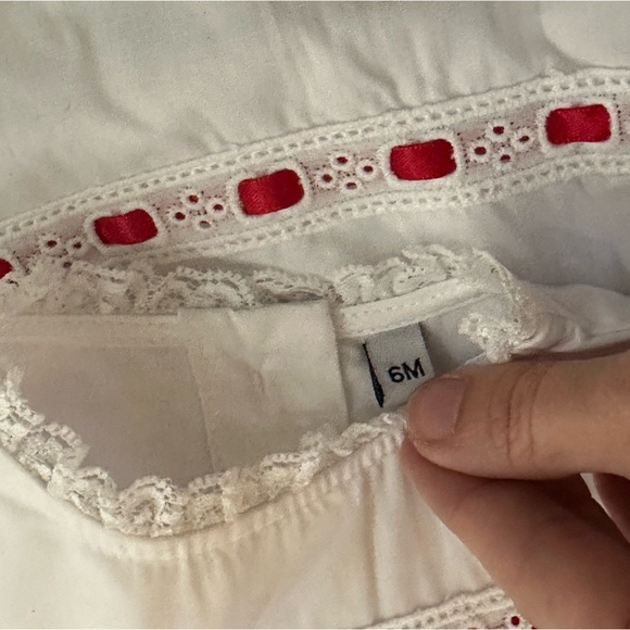 Vintage Baby Dress 6 Months White Eyelet with Red Ribbon Trim Long Sleeve Ruffle - Picture 5 of 5